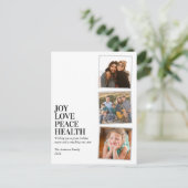Moderne Eenvoudige Vrede Liefde Gezondheid 3 Foto  Feestdagenkaart (Staand voorkant)