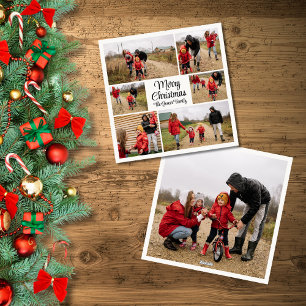 Moderne eenvoudige vrolijke kerst familie collage feestdagenkaart