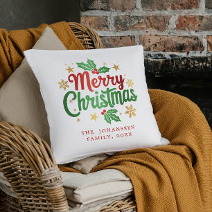 Moderne eenvoudige vrolijke kersttypografie famili kussen