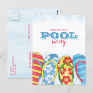 Moderne Eenvoudige Waterverf Flip Flop Pool Party Briefkaart