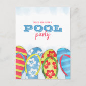 Moderne Eenvoudige Waterverf Flip Flop Pool Party Briefkaart (Voorkant)