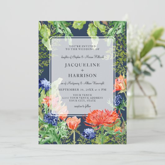 Moderne Eenvoudige Waterverf Navy Blue Mum Thistle Kaart (Staand voorkant)