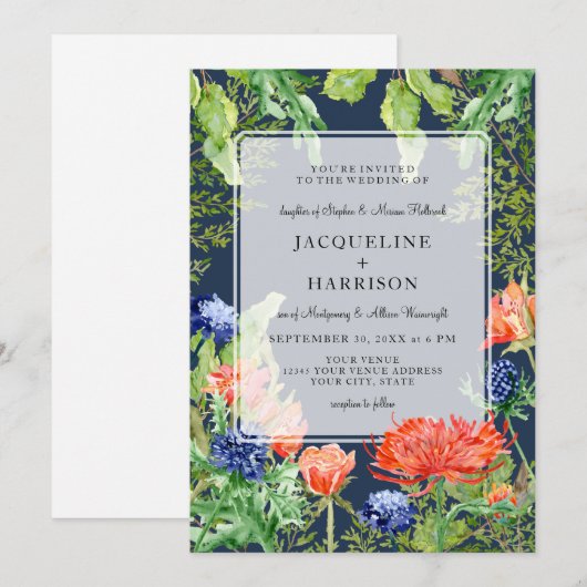 Moderne Eenvoudige Waterverf Navy Blue Mum Thistle Kaart (Voorkant / Achterkant)