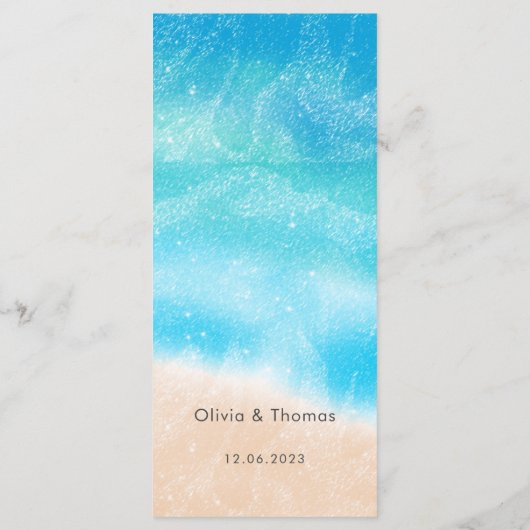 Moderne eenvoudige Waterverf Sandy Beach bruiloft Menu (Achterkant)