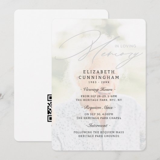 Moderne eenvoudige weergave, Requiem, begrafenis Kaart (Voorkant / Achterkant)