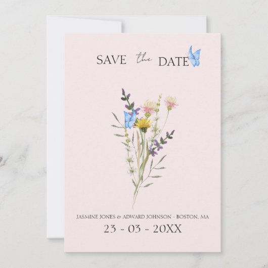 Moderne Eenvoudige Wilde Bloem Bruiloft Save The Date (Voorkant)