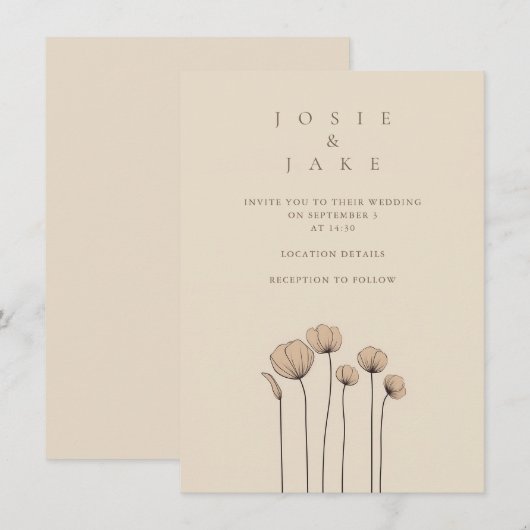 Moderne eenvoudige wilde bloemen bruiloft kaart (Voorkant / Achterkant)