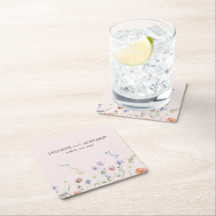 Moderne Eenvoudige Wildflower Bloemen Huwelijk Kartonnen Onderzetters