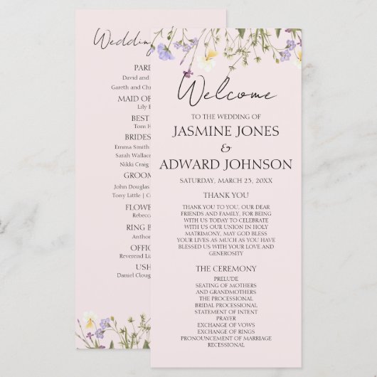 Moderne Eenvoudige Wildflower Bloemen Huwelijk Vla (Voorkant / Achterkant)