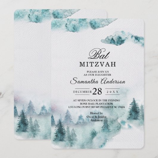 Moderne Eenvoudige winter, groen en witte bomen Kaart (Voorkant / Achterkant)