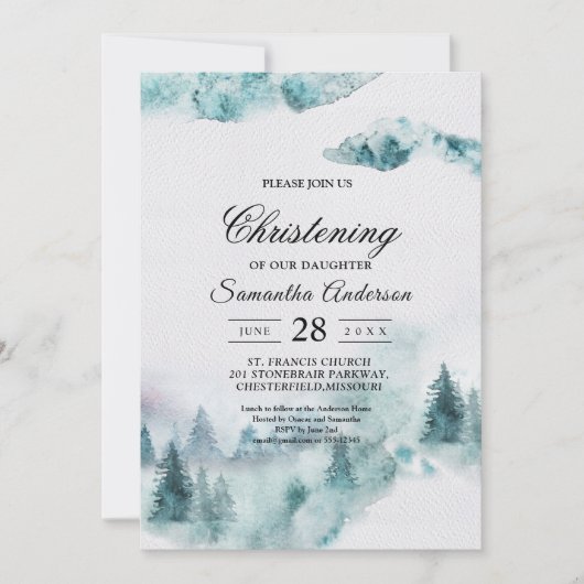 Moderne eenvoudige wintergroene en witte bomen kaart (Voorkant)