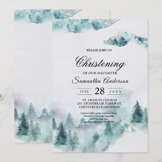 Moderne eenvoudige wintergroene en witte bomen kaart (Voorkant / Achterkant)