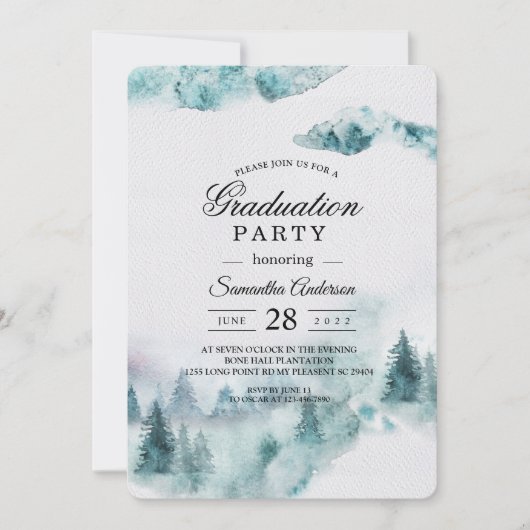 Moderne eenvoudige wintergroene en witte bomen kaart (Voorkant)