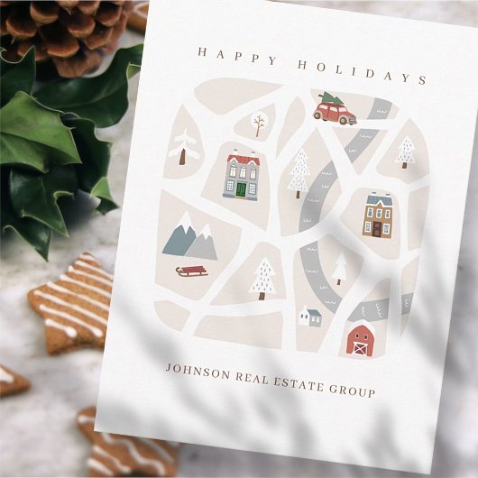 Moderne Eenvoudige winterstad — Town Map Holiday Briefkaart