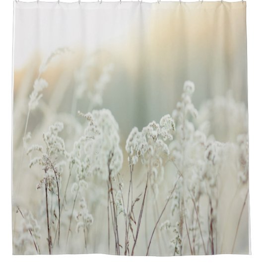 Moderne Eenvoudige Witte Bloemen Botanische Kunst Douchegordijn (Voorkant)