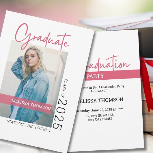 Moderne Eenvoudige Witte Blush Afstuderen Foto Kaart