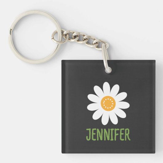 Moderne Eenvoudige Witte Daisy Sleutelhanger (voorkant)