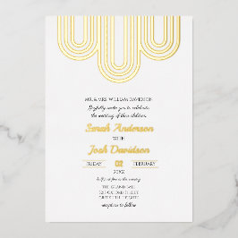 Moderne eenvoudige witte en gouden bruiloft folie uitnodiging