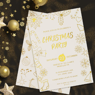 Moderne Eenvoudige Witte en Gouden Elegante Kerstf Folie Uitnodiging