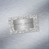 Moderne eenvoudige witte en grijze glitter magnetisch visitekaartje (Voorbeeld)