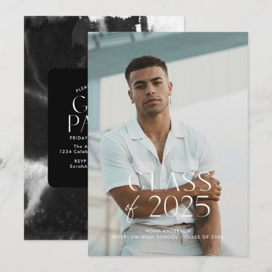 Moderne Eenvoudige Witte Foto Afstudeerfeest Kaart (Voorkant / Achterkant)