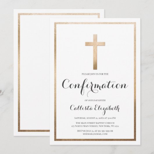 Moderne eenvoudige witte gouden grensoverschrijden kaart (Voorkant / Achterkant)