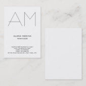 Moderne, eenvoudige, witte, grijze monogram visitekaartje (Voorkant / Achterkant)