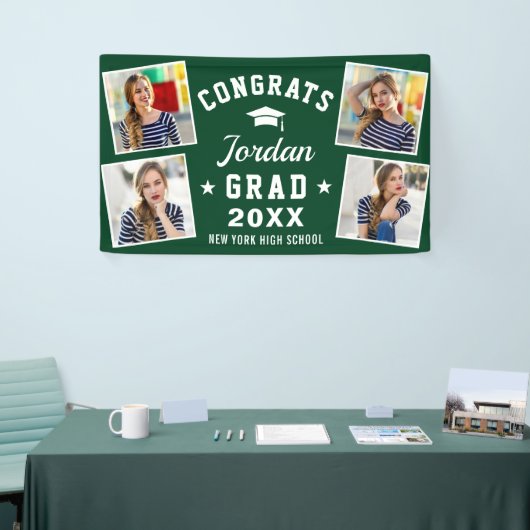 Moderne Eenvoudige Witte Groene Afstudeerfeest 4 F Spandoek (Beurs)