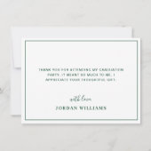 Moderne, eenvoudige, witte, groene Afstuderen Bedankkaart (Achterkant)