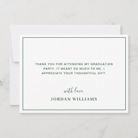 Moderne, eenvoudige, witte, groene Afstuderen Bedankkaart (Achterkant)