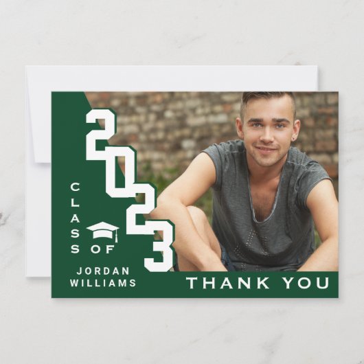 Moderne, eenvoudige, witte, groene Afstuderen Bedankkaart (Voorkant)