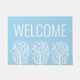 Moderne eenvoudige witte koraal baby blauwe oceaan deurmat