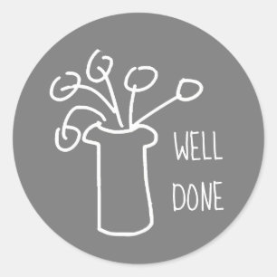 Moderne eenvoudige witte omtrek bloem goed gedaan ronde sticker