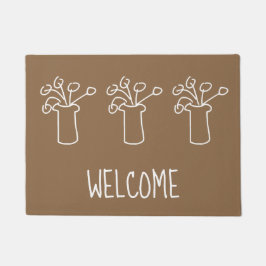 Moderne, eenvoudige, witte omtrek met bloemontwerp deurmat