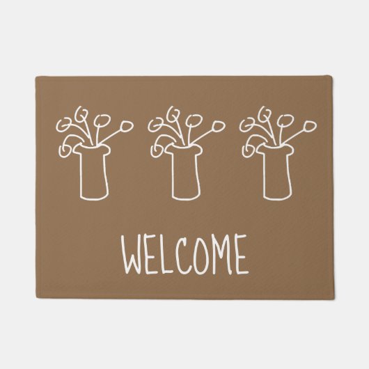 Moderne, eenvoudige, witte omtrek met bloemontwerp deurmat (Voorkant)