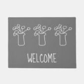 Moderne, eenvoudige, witte omtrek met bloemontwerp deurmat (Voorkant)