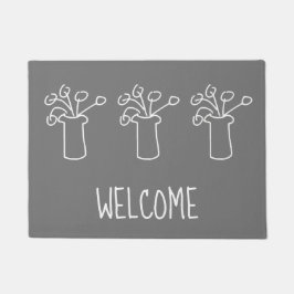 Moderne, eenvoudige, witte omtrek met bloemontwerp deurmat