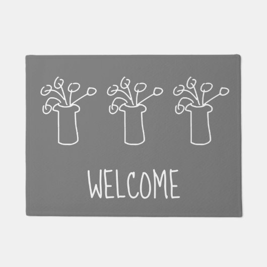 Moderne, eenvoudige, witte omtrek met bloemontwerp deurmat (Voorkant)