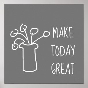 Moderne, eenvoudige, witte omtrek met bloemontwerp poster