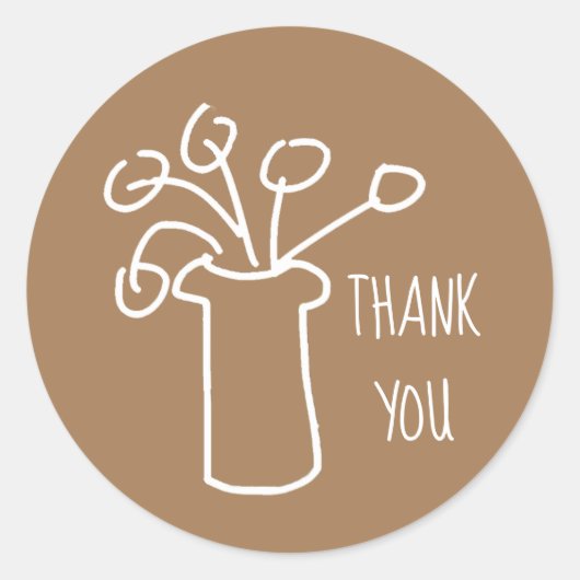 Moderne, eenvoudige, witte omtrek met bloemontwerp ronde sticker (Voorkant)