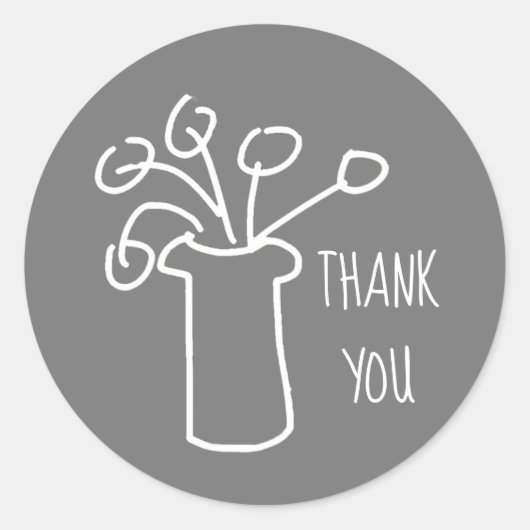 Moderne, eenvoudige, witte omtrek met bloemontwerp ronde sticker (Voorkant)