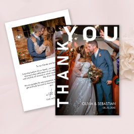 Moderne eenvoudige witte overlay tekst trouwfoto bedankkaart