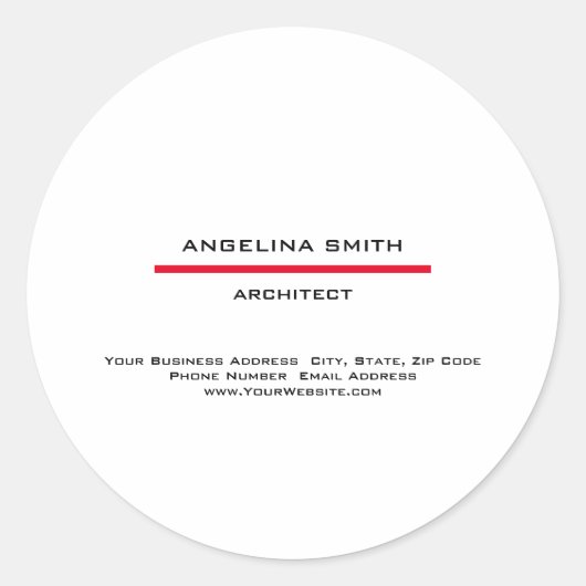 Moderne, eenvoudige, witte, rode, zwarte professio ronde sticker (Voorkant)