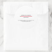 Moderne, eenvoudige, witte, rode, zwarte professio ronde sticker (Tas)