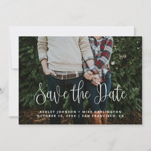 Moderne eenvoudige witte script kalligrafie bruilo save the date (Voorkant)