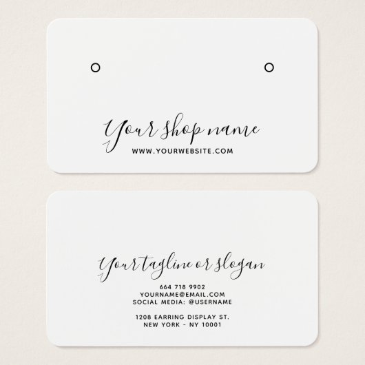 Moderne eenvoudige witte stud oorbel display kaart (Voorkant /achterkant)