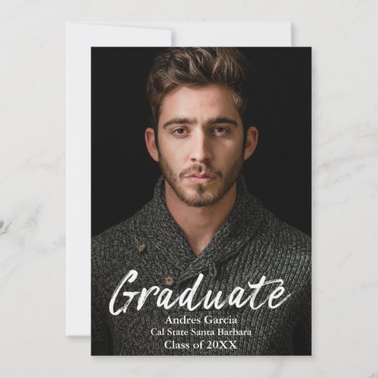 Moderne eenvoudige witte tekstbekleding Afstuderen Aankondiging (Voorkant)