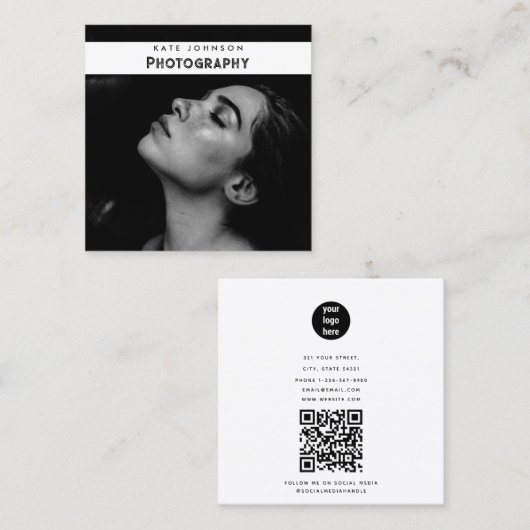 Moderne eenvoudige zakelijke Logo fotograaf foto Vierkante Visitekaartje (Voorkant / Achterkant)