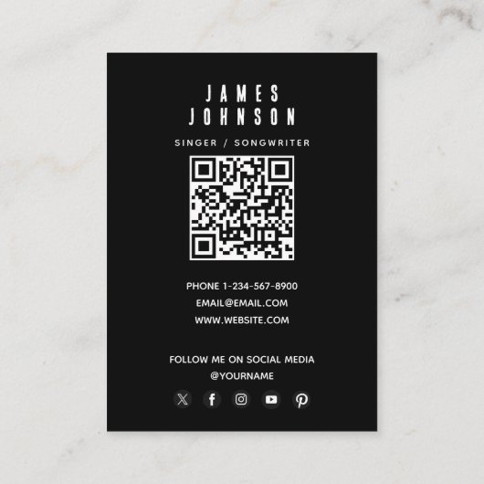 Moderne eenvoudige zanger muzikant fotografie visitekaartje (Achterkant)