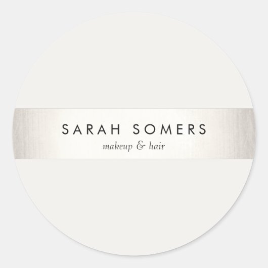 Moderne eenvoudige zilveren en witte streep ronde sticker (Voorkant)